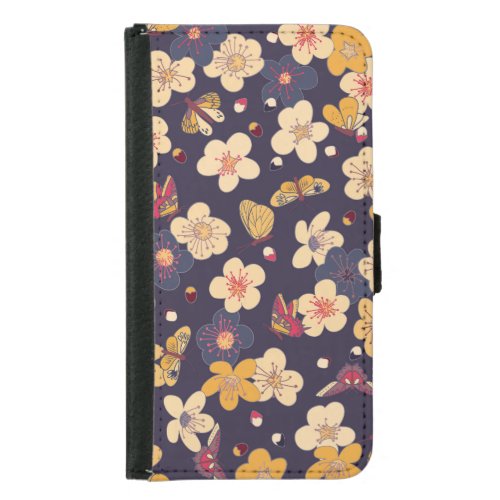 Cherry Blossom Butterfly Asian Print Samsung Galaxy S5 Wallet Case