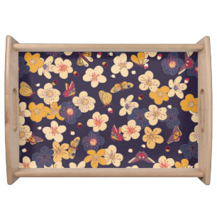 Cherry Blossom Butterfly Asian Print Serving Tray