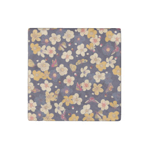 Cherry Blossom Butterfly Asian Print Stone Magnet