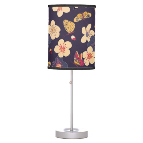 Cherry Blossom Butterfly Asian Print Table Lamp