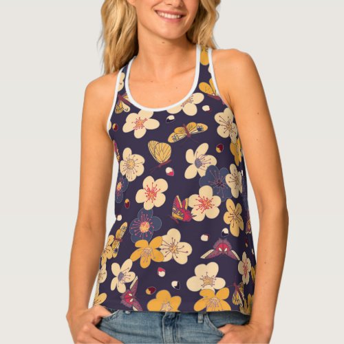 Cherry Blossom Butterfly Asian Print Tank Top