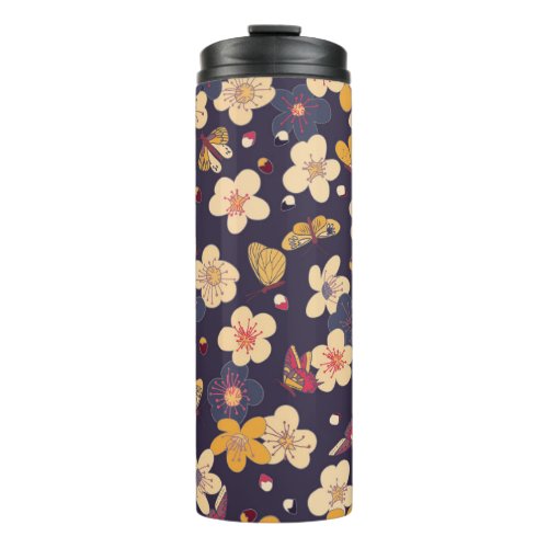Cherry Blossom Butterfly Asian Print Thermal Tumbler