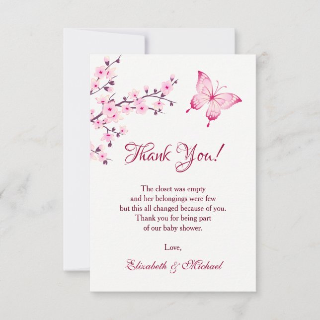 Cherry Blossom Butterfly | Baby Shower Thank You Card (Front)