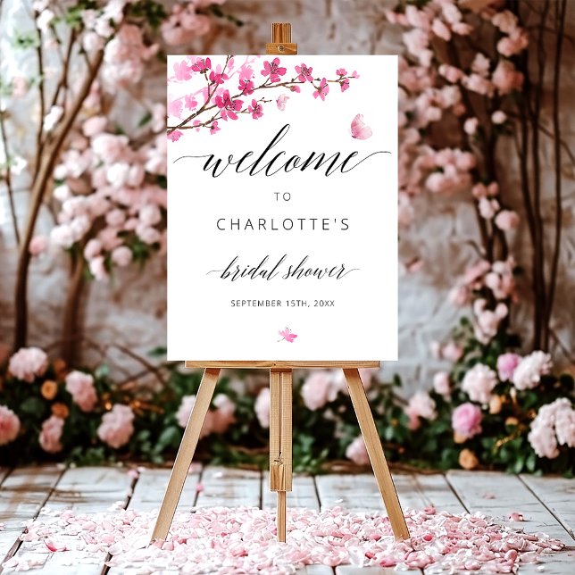 Cherry Blossom Butterfly Bridal Shower Welcome Foam Board (Creator Uploaded)