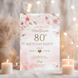 Cherry Blossom Butterfly Floral 80th Birthday  Invitation