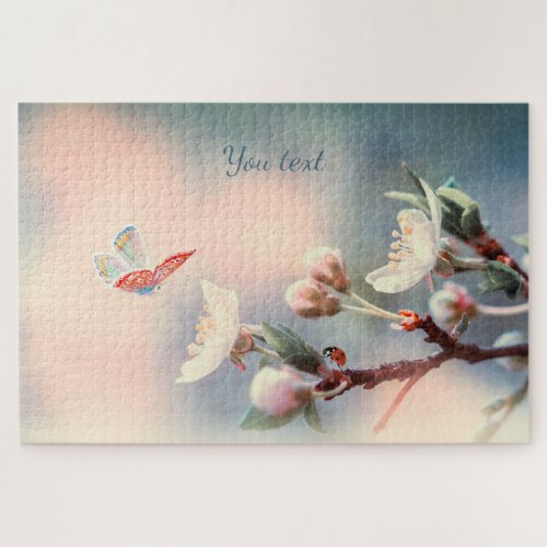 Cherry blossom butterfly ladybug retro pastel jigsaw puzzle