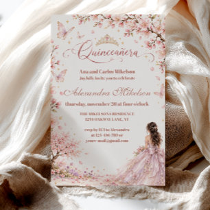 Cherry Blossom Butterfly Quinceañera Invitation