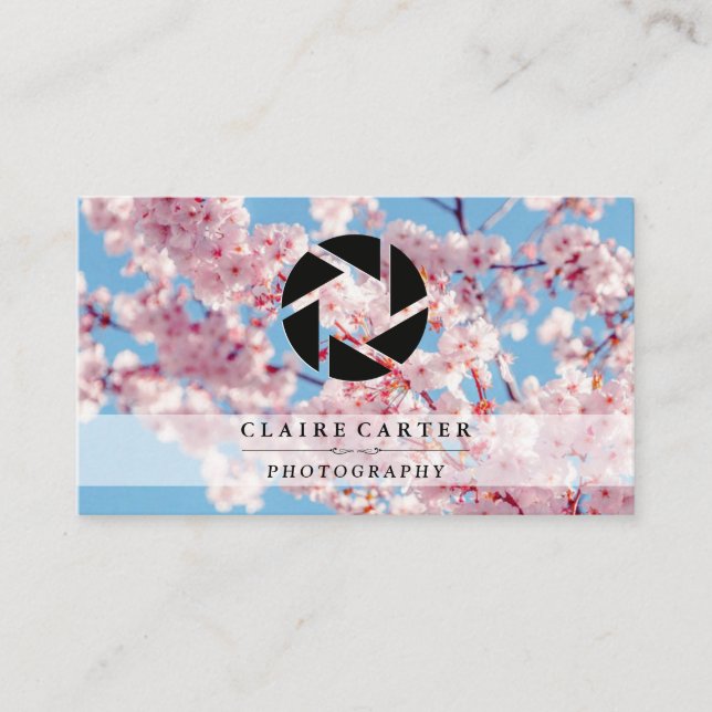 Cherry Blossom | Camera Lens Icon Business Card (Front)