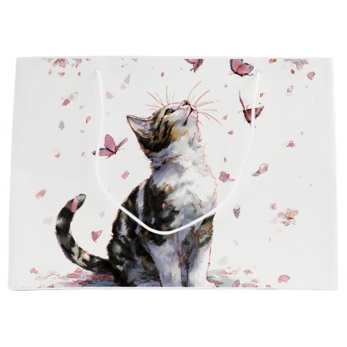 Cherry Blossom Cat and Butterflies (10) Large Gift Bag