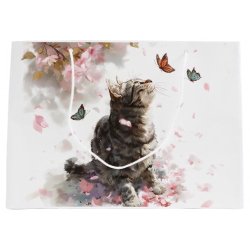 Cherry Blossom Cat and Butterflies (11) Large Gift Bag