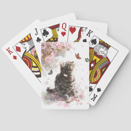 Cherry Blossom Cat and Butterflies (11) Poker Cards