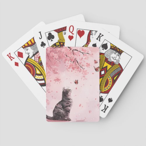 Cherry Blossom Cat and Butterflies (12) Poker Cards