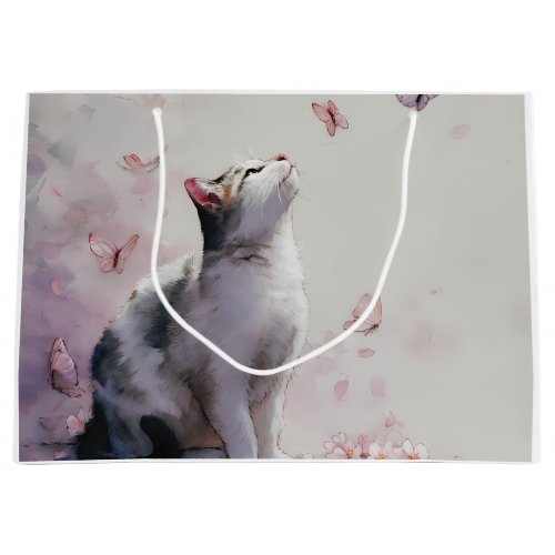 Cherry Blossom Cat and Butterflies (13) Large Gift Bag