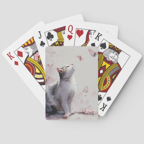 Cherry Blossom Cat and Butterflies (13) Poker Cards