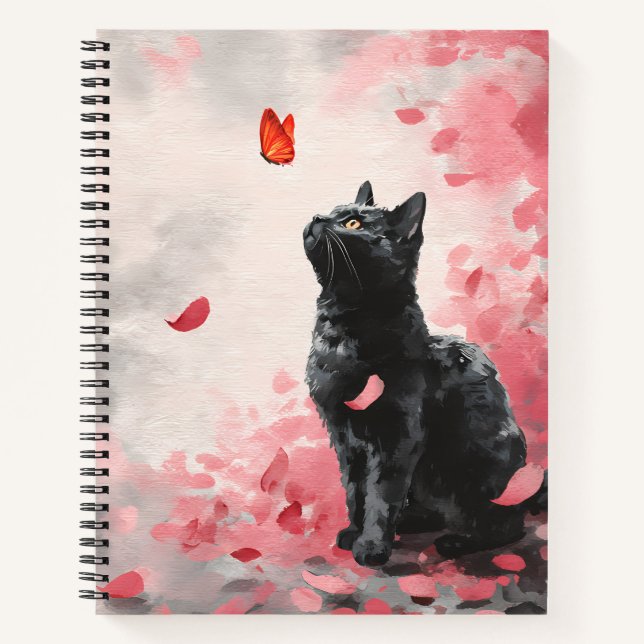 Cherry Blossom Cat and Butterflies (3) Notebook (Front)