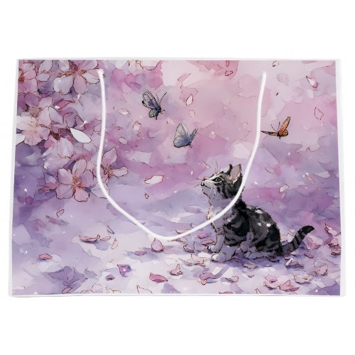 Cherry Blossom Cat and Butterflies (5) Large Gift Bag