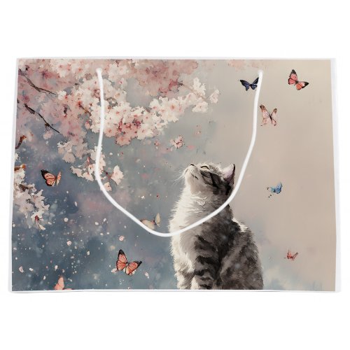 Cherry Blossom Cat and Butterflies (6) Large Gift Bag