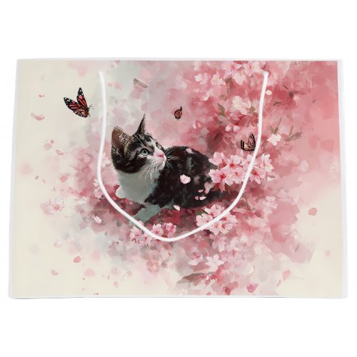 Cherry Blossom Cat and Butterflies (8) Large Gift Bag