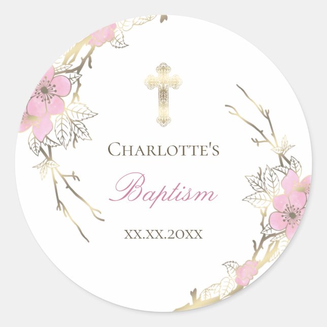 cherry blossom catholic girl Baptism Classic Round Sticker (Front)