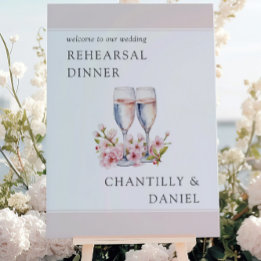 Cherry Blossom Champagne Wedding Rehearsal Welcome Foam Board