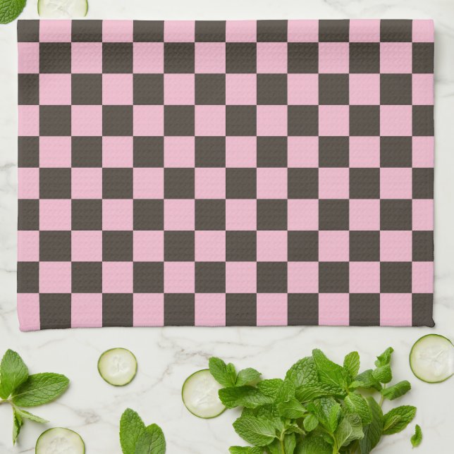 Cherry blossom checkered board pattern kitchen towel (Folded)
