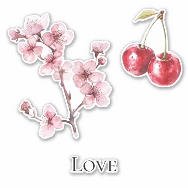 Cherry Blossom Cherries Love Sticker (Front)