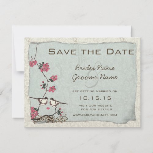 Cherry Blossom Chickadee Damask Save the Date Invitation