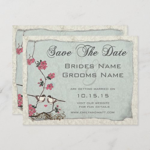 Cherry Blossom Chickadee Damask Save the Date Invitation