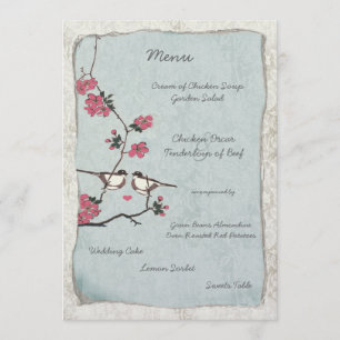 Cherry Blossom Chickadee Damask Wedding Menu