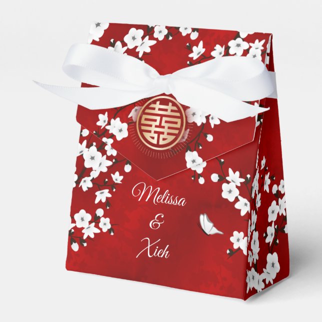 Cherry Blossom Chinese Tea Ceremony Favor Boxes (Front Side)