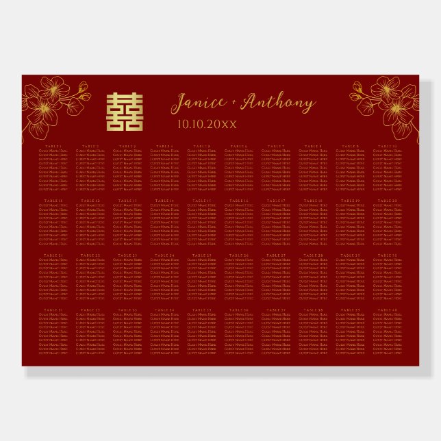 Cherry blossom Chinese wedding 40 tables seating Foam Board (Front)