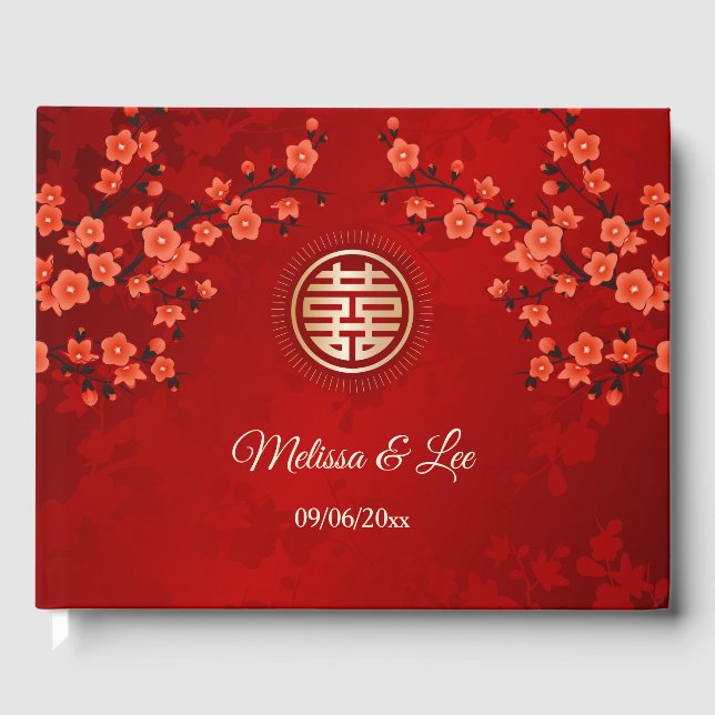 Cherry Blossom Chinese Wedding Guest Book (Front)