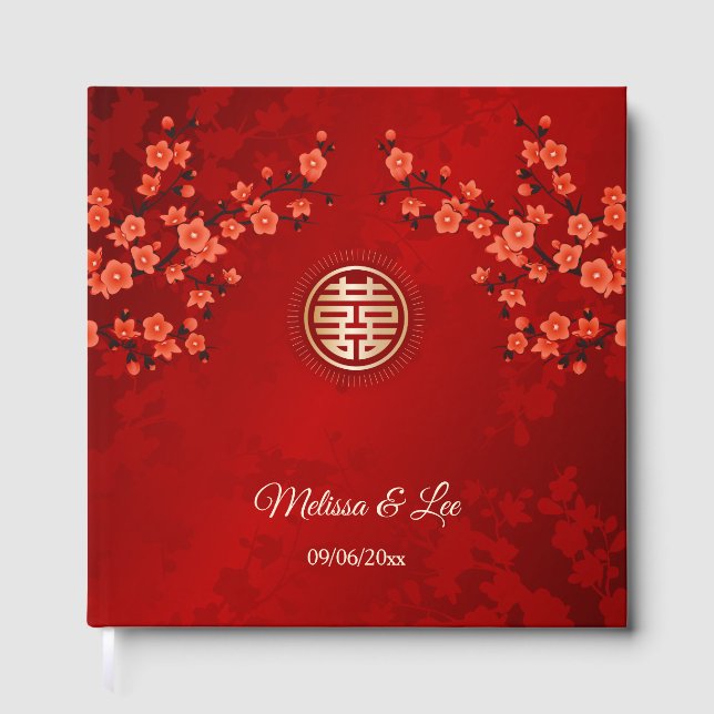 Cherry Blossom Chinese Wedding Guest Book (Front)