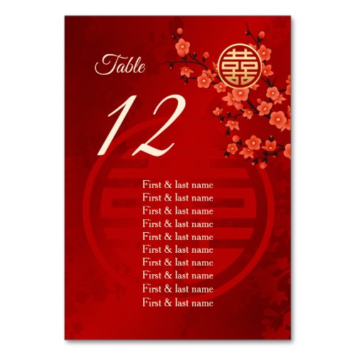 Cherry Blossom Chinese Wedding Guest Names Table Number