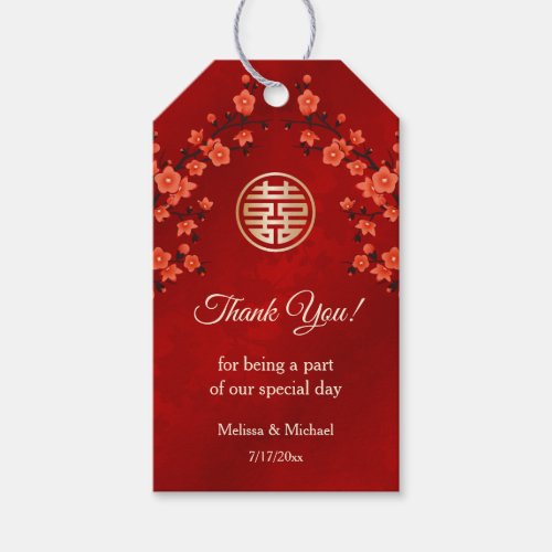 Cherry Blossom Chinese Wedding Red Gold Gift Tags