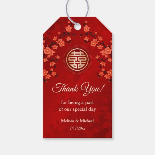 Cherry Blossom Chinese Wedding Red Gold Gift Tags