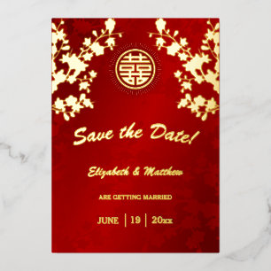 Cherry Blossom Chinese Wedding Save The Date Foil Invitation