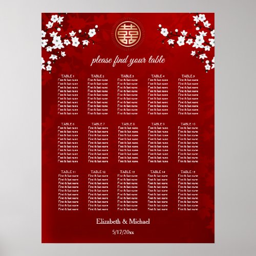 Cherry Blossom Chinese Wedding Seating Chart