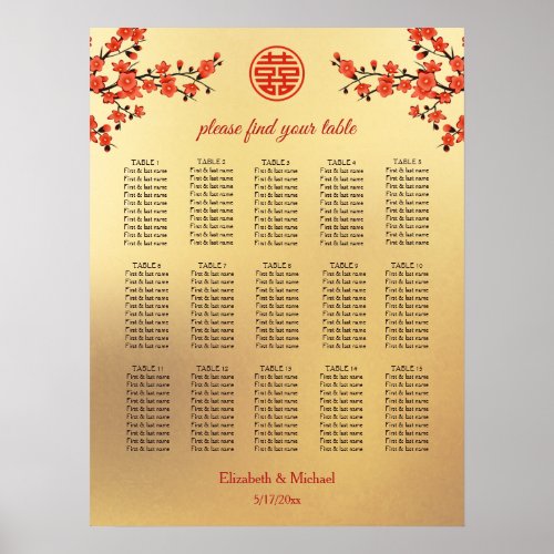 Cherry Blossom Chinese Wedding Seating Chart