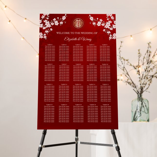 Cherry Blossom Chinese Wedding Seating Chart Foam Board (In Situ (Stand))
