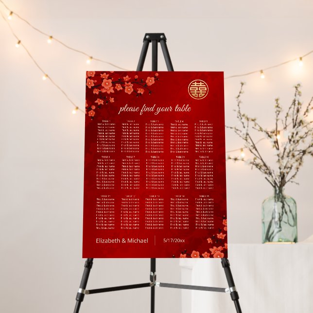 Cherry Blossom Chinese Wedding Seating Chart Foam Board (In Situ (Stand))