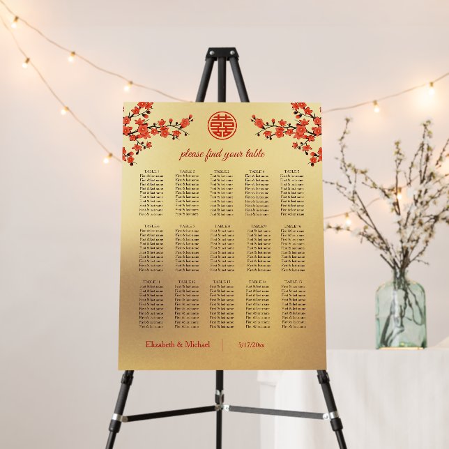 Cherry Blossom Chinese Wedding Seating Chart Foam Board (In Situ (Stand))