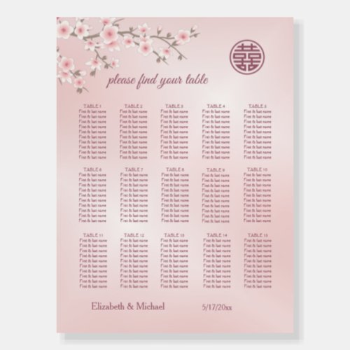 Cherry Blossom Chinese Wedding Seating Chart Foam Board