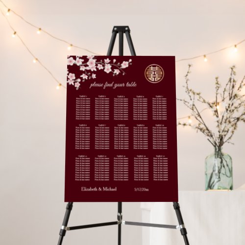 Cherry Blossom Chinese Wedding Seating Chart Foam Board