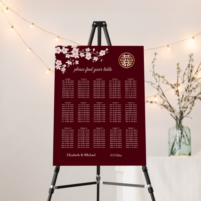Cherry Blossom Chinese Wedding Seating Chart Foam Board (In Situ (Stand))