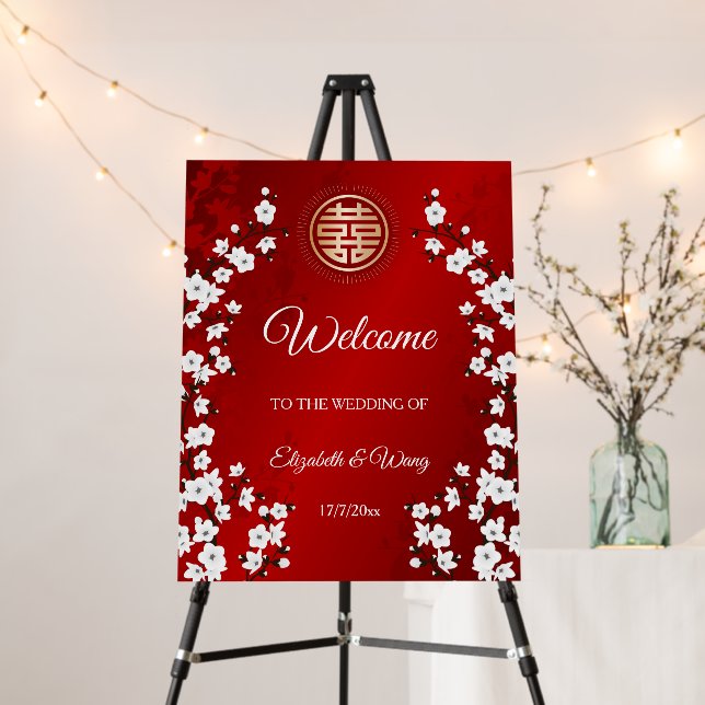 Cherry Blossom Chinese Wedding Welcome Foam Board (In Situ (Stand))