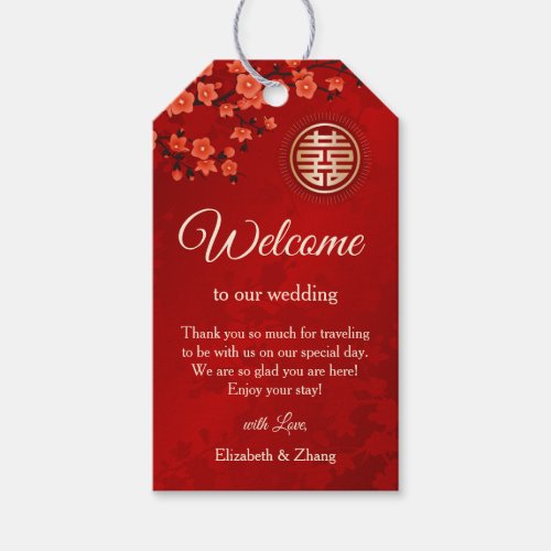Cherry Blossom Chinese Wedding Welcome Gift Tags