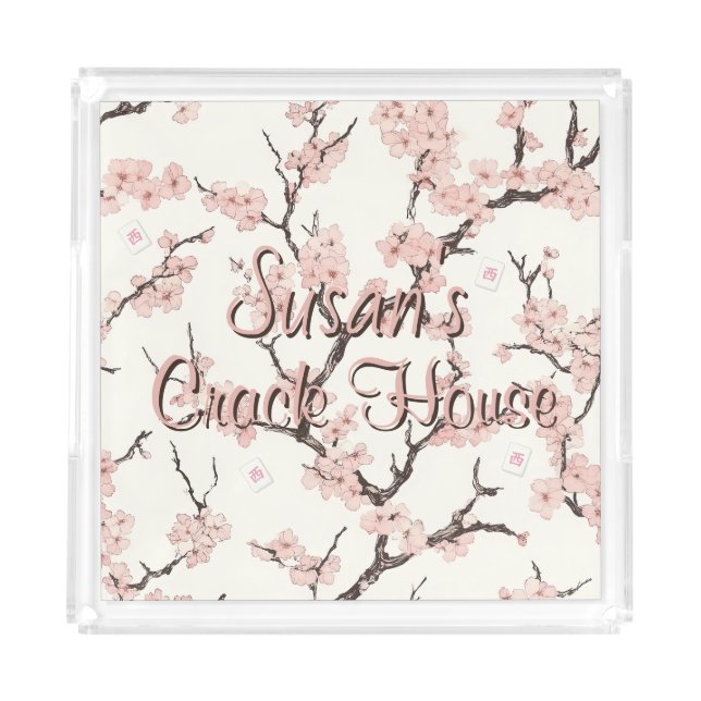 Cherry Blossom Chinoiserie Custom Mahjong Acrylic Tray (Front)