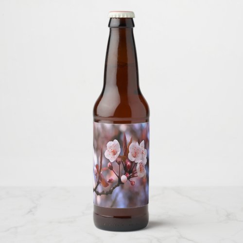Cherry Blossom Cluster With A Pink and Blue  Beer Bottle Label