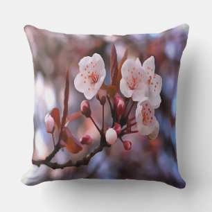 Cherry Blossom Cluster With A Pink and Blue Throw Pillow
